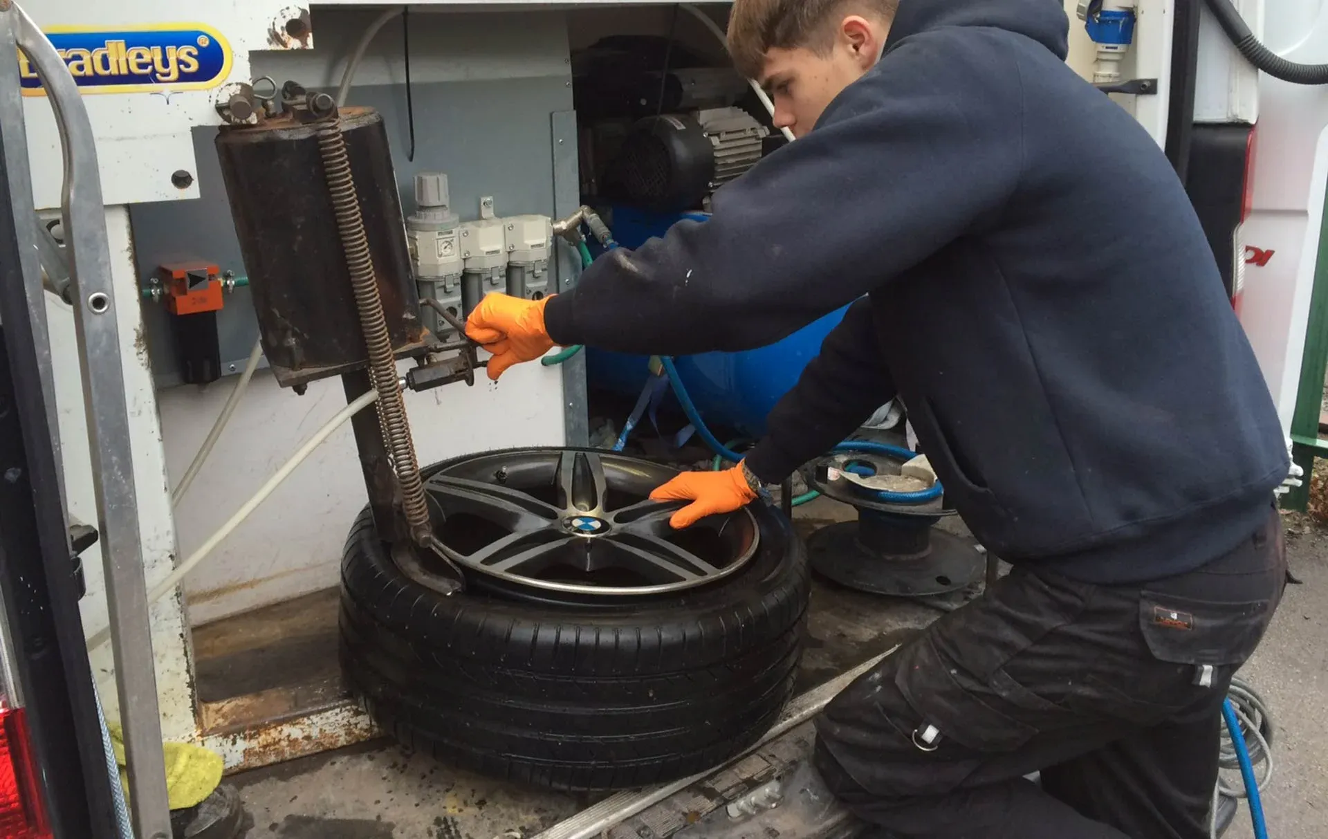 Direct Finish technician carrying out a mobile alloy wheel repair in Yorkshire
